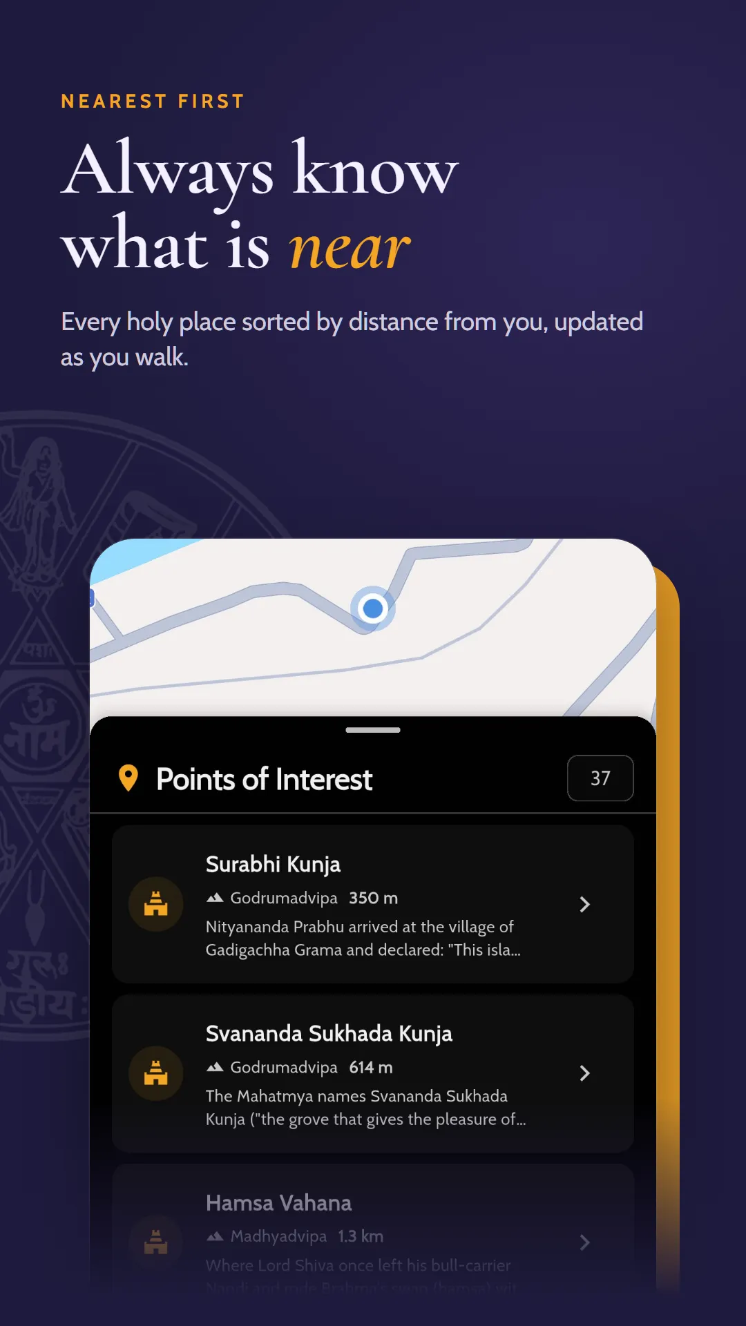 Holy places listed by distance from you